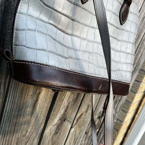 Dooney & Bourke Oakdale Croco Gray Embossed Leather Zip Satchel Crossbody READ - Picture 6 of 16